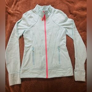 Ivivva Mint Green jacket with Stand-Up Collar and Full-Length Pink Zipper